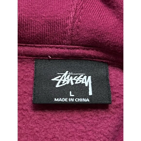 Stussy Magenta Crown Chenille Embroidered Fleece Hoodie Sweatshirt Sz Large EUC - Picture 3 of 6